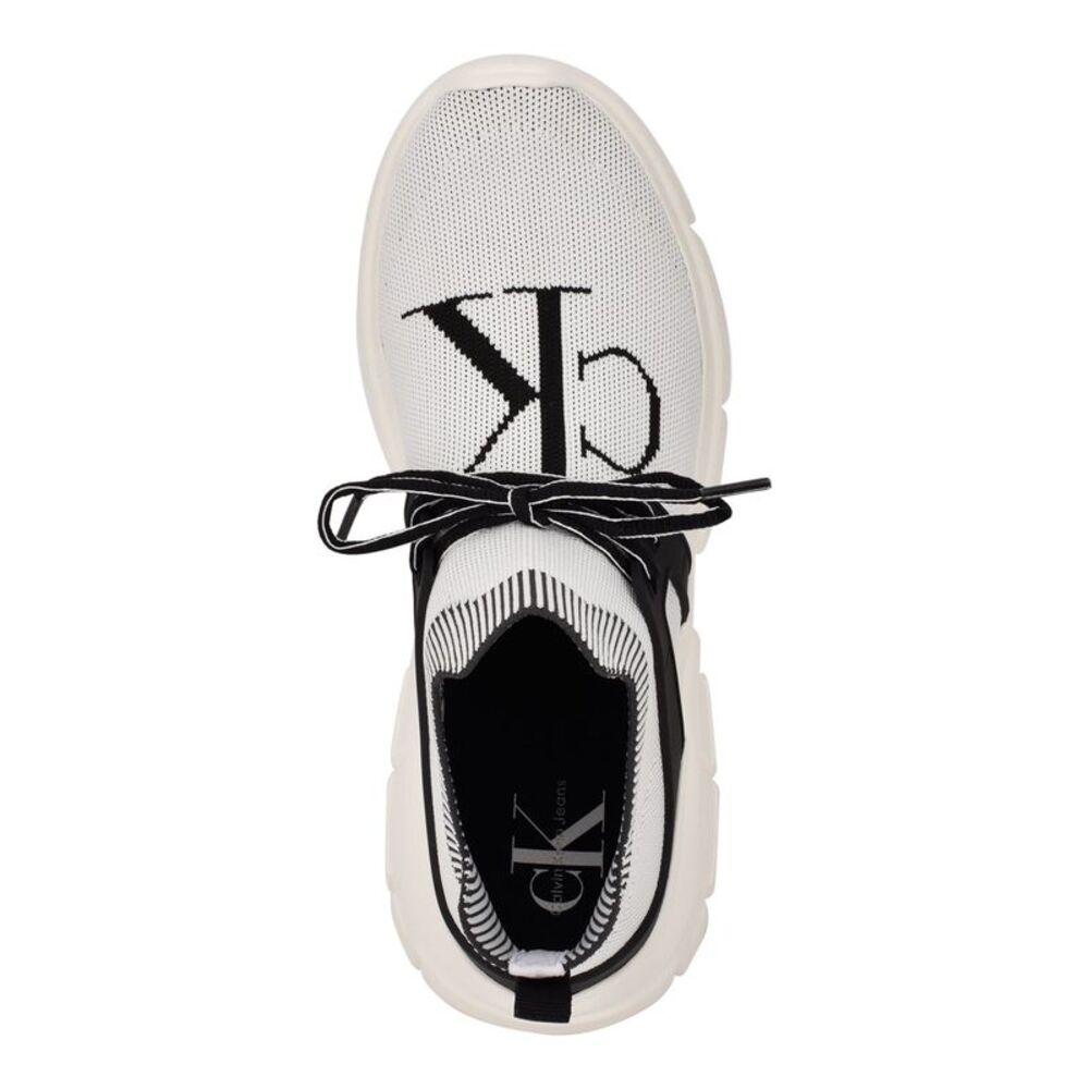 CALVIN KLEIN Mens White Contrast Monogram Heel Wedge Sneakers Shoes 12 - Picture 3 of 4